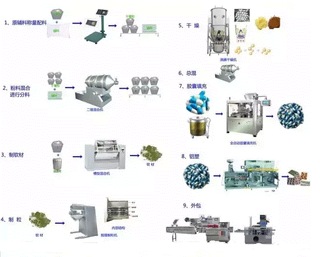 胶囊剂生产工艺流程图